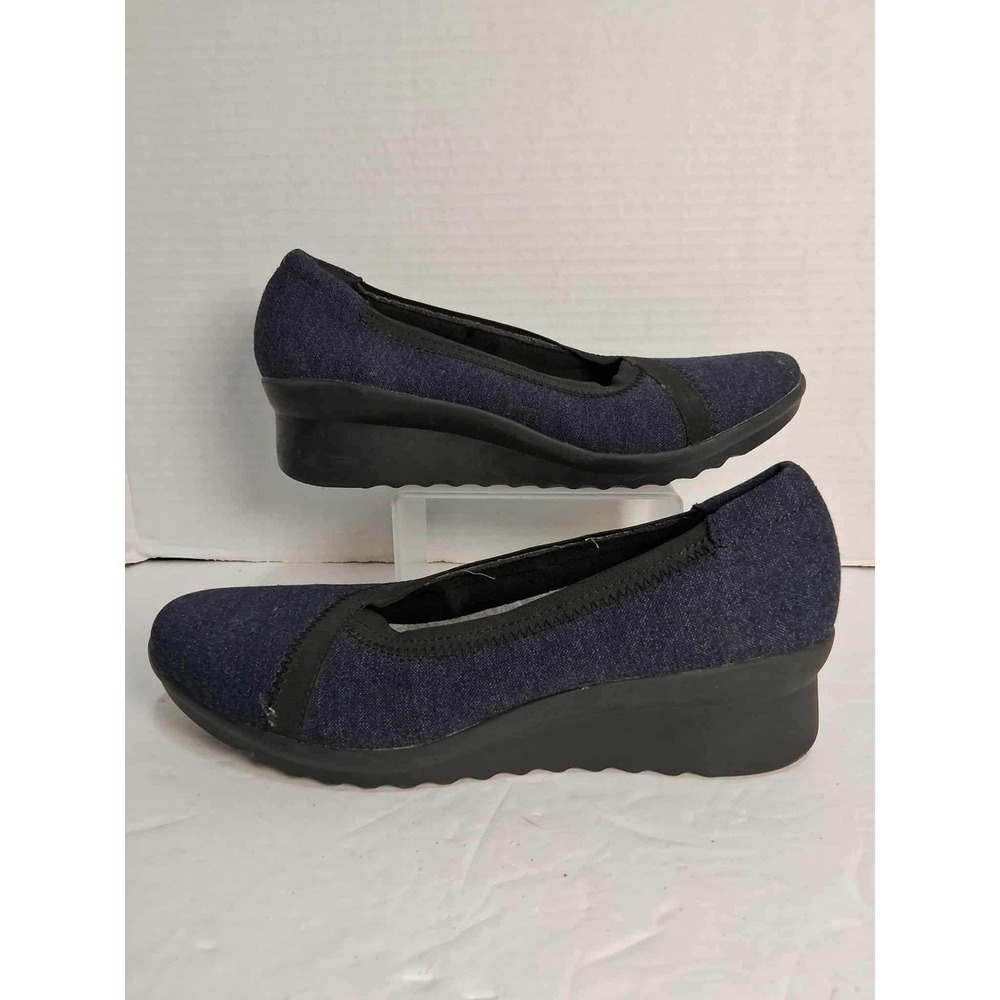 Clarks Cloudsteppers Women's Size 7 Slip On Comfort Wedge Shoes‎ Navy Blue